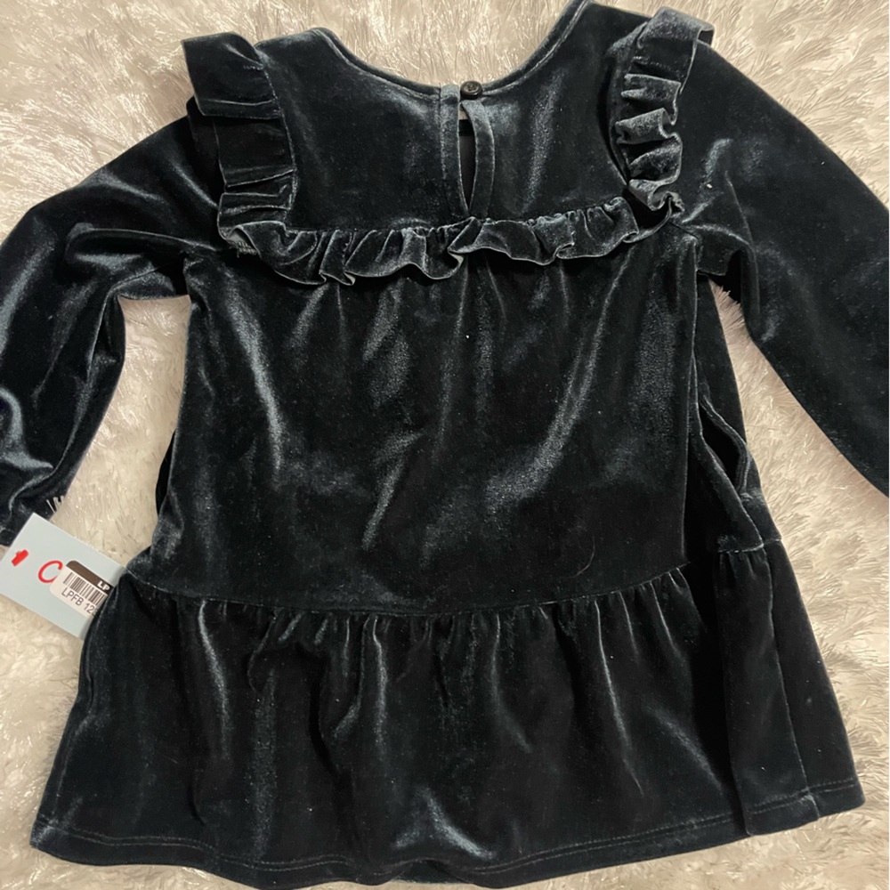 Infant Baby Girls Cat & Jack Jade Green Velvet Tiered Dress - Picture 2 of 3